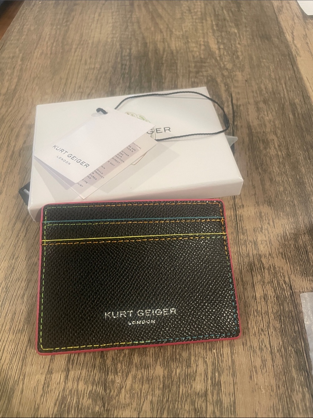 Kurt Geiger Black Cardholder with Multicolor Stitching and Red Trim